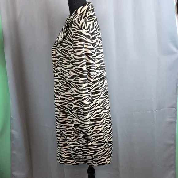 Mix It Black and Cream Animal Print Patterned Trench Coat New Large - Picture 4 of 12